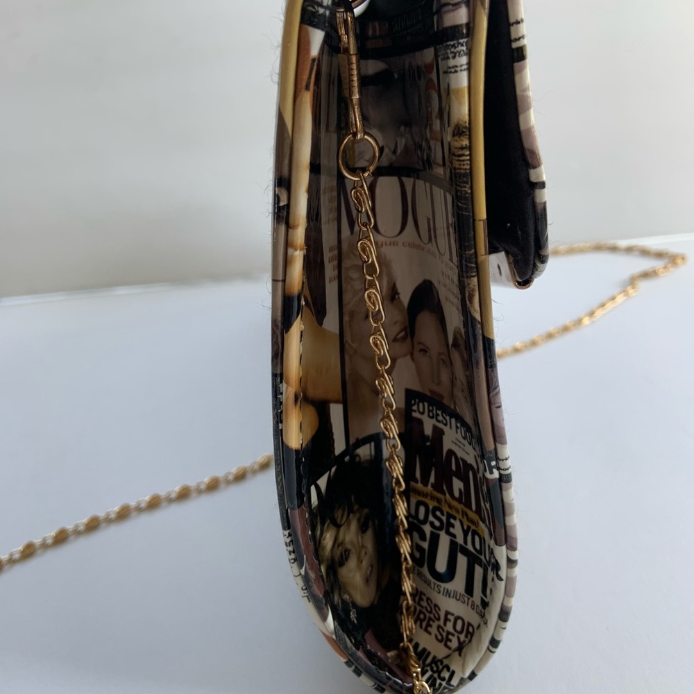 Vogue Magazine Cover All Over Print Patent Leather Envelope Chain Strap - Picture 7 of 9